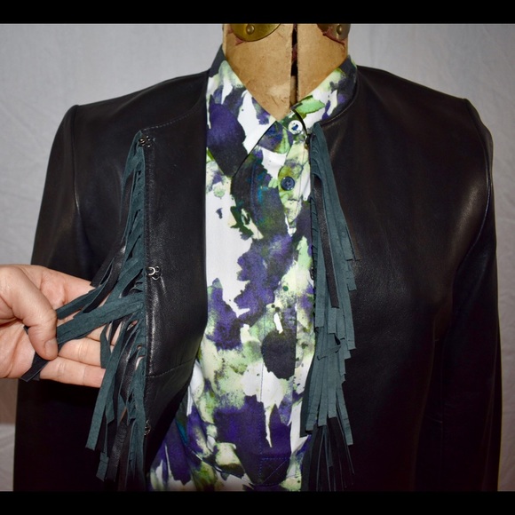 Enzo Angiolini Black Fringe Leather Jacket - Picture 3 of 7